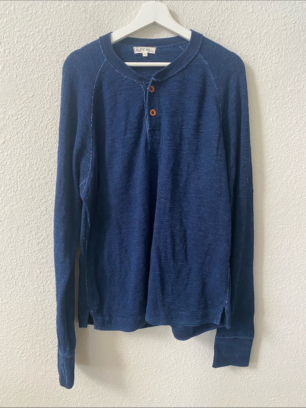 Alex Mill Navy Textured Henley Long Sleeve